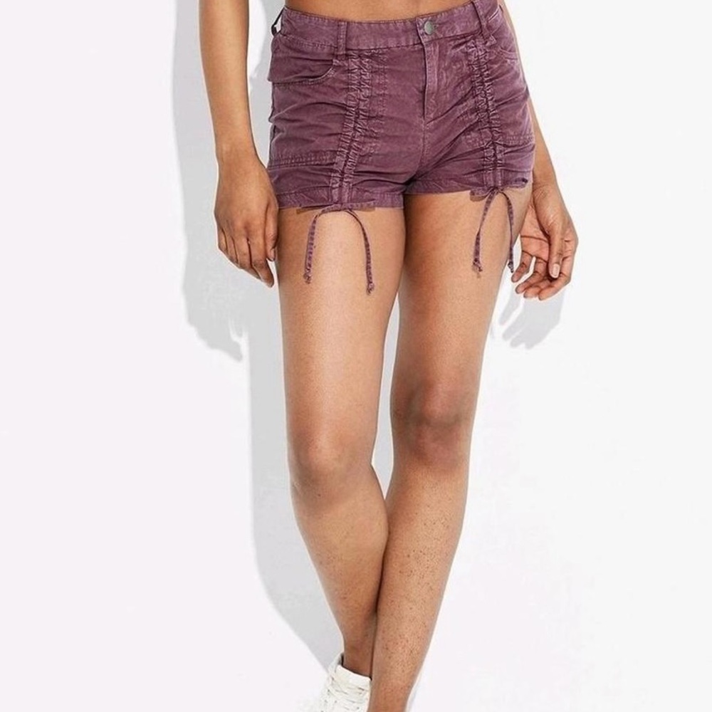NWT Wild Fable Ruched Front Shorts Pockets Mottled Burgandy / Mahogany Sz L/ XL